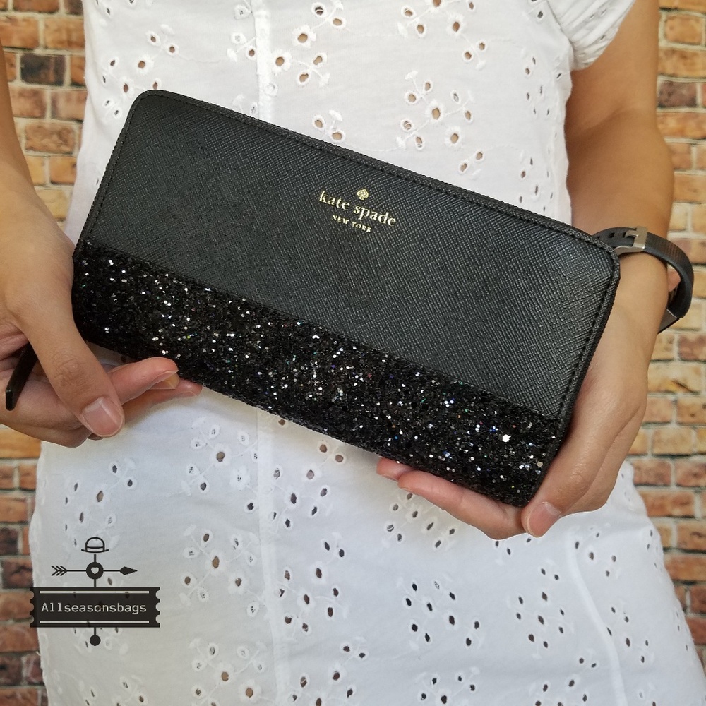 Kate spade neda greta court black glitter wallet - Picture 4 of 6